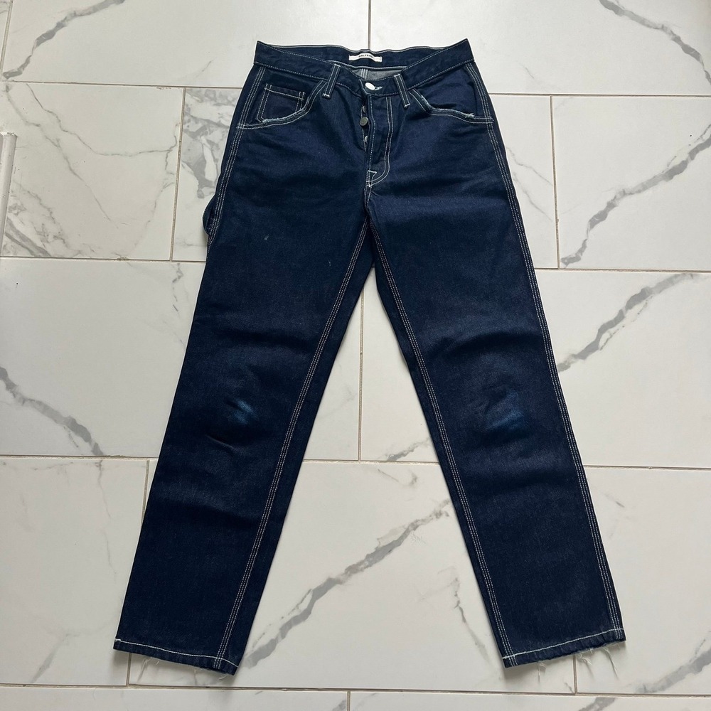 GRLFRND Janice dark wash carpenter jeans with white contrast stitching sz 26